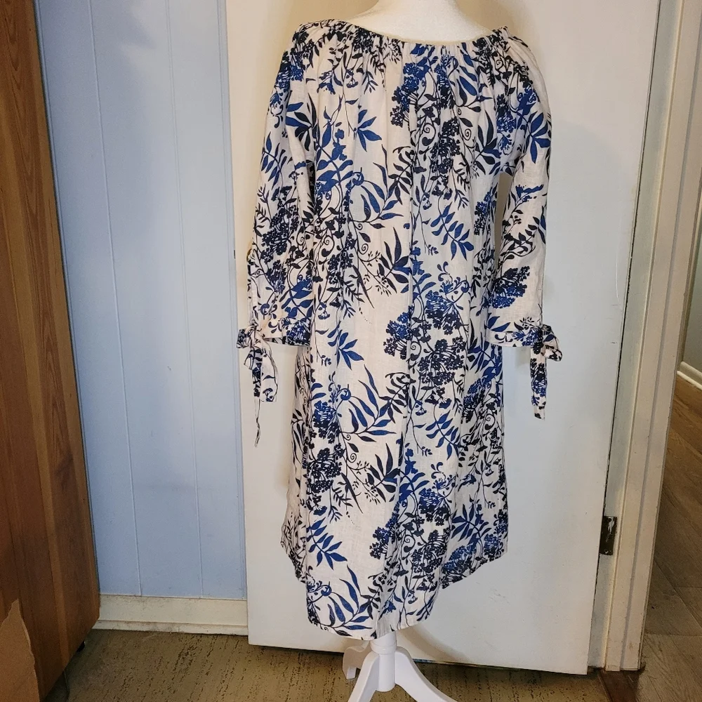 Off-Shoulder Blue Floral Women’s Dress - Picture 2 of 5